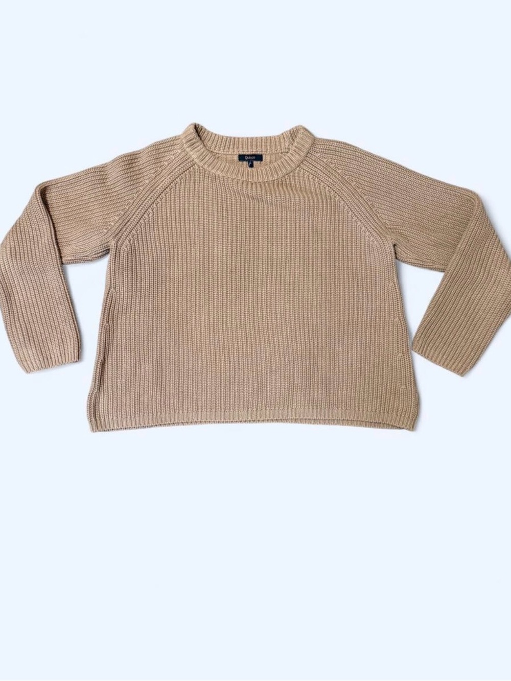 Quince Tan Fisherman’s Boxy Knit Chunky Sweater Organic Cotton Women’s Large